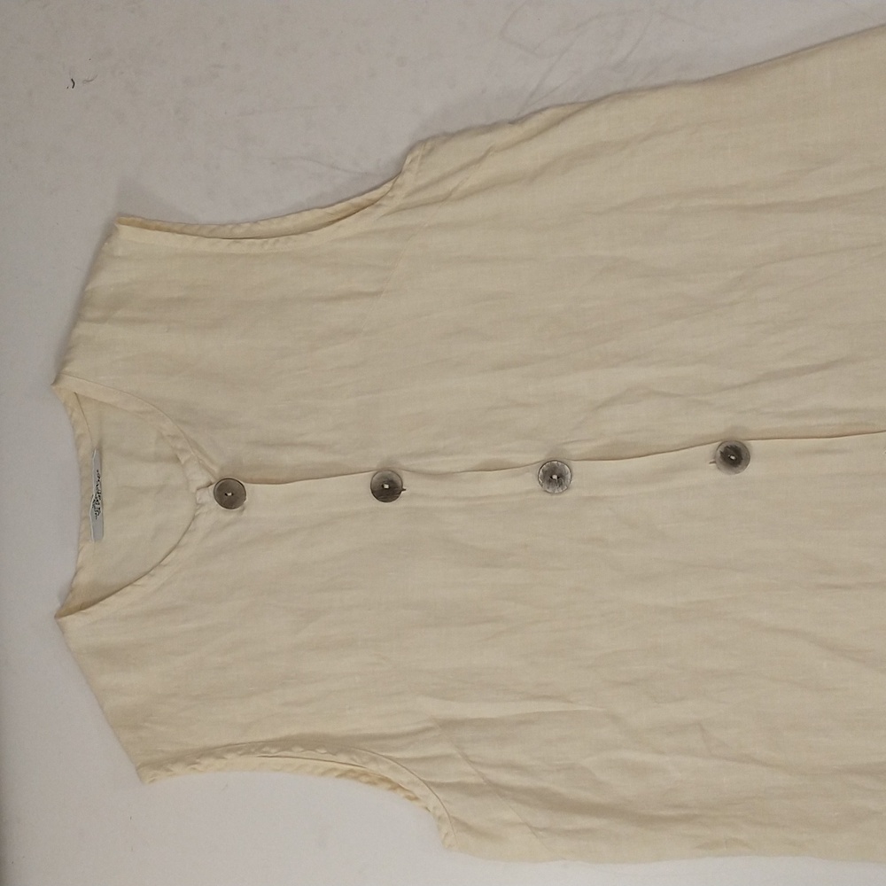Pale Yellow 100% Linen Maxi Shift Pastel Summer Natural SeeMeasurements USA made - Picture 8 of 8